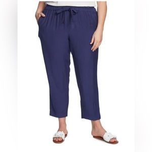 Women's 1 State Navy Elastic Waist Drawstring Linen‎ Pants A6